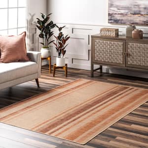 Elza Striped Easy-Jute  Machine Washable Rust 8 ft. x 10 ft. Transitional Area Rug