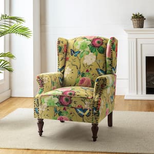 Gille Traditional Mustard Upholstered Wingback Accent Chair with Spindle Legs