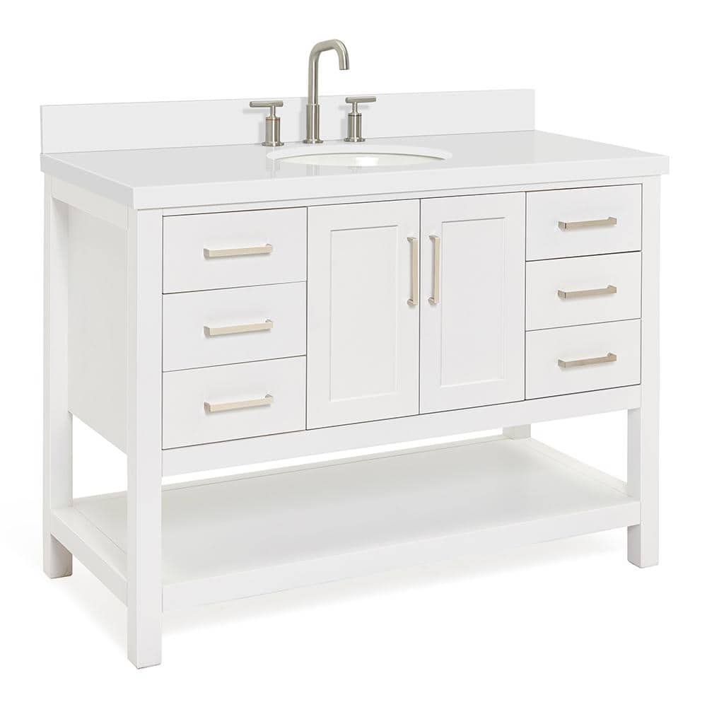 Magnolia 49" White Solid Wood Single Bathroom Vanity with Quartz Top