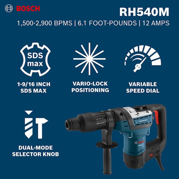 12 Amp 1-9/16 in. Corded Variable Speed SDS-Max Combination Concrete/Masonry Rotary Hammer Drill with Carrying Case