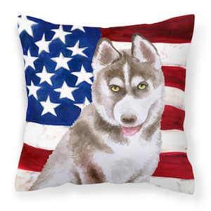 14 in. x 14 in. Multi-Color Lumbar Outdoor Throw Pillow Siberian Husky Grey Patriotic
