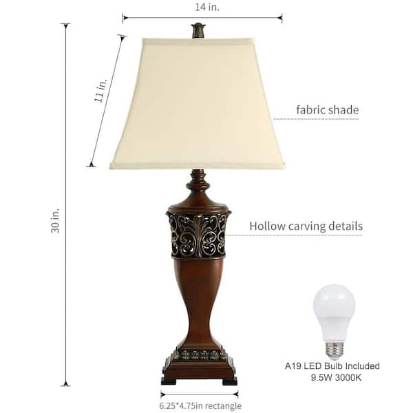 repertoire Jachtluipaard Bijna TRUE FINE 30 in. Wood Indoor Table Lamp with Off-White Shade, 9.5-Watt LED  Bulbs Included (Set of 2) AD8002T-2PK - The Home Depot