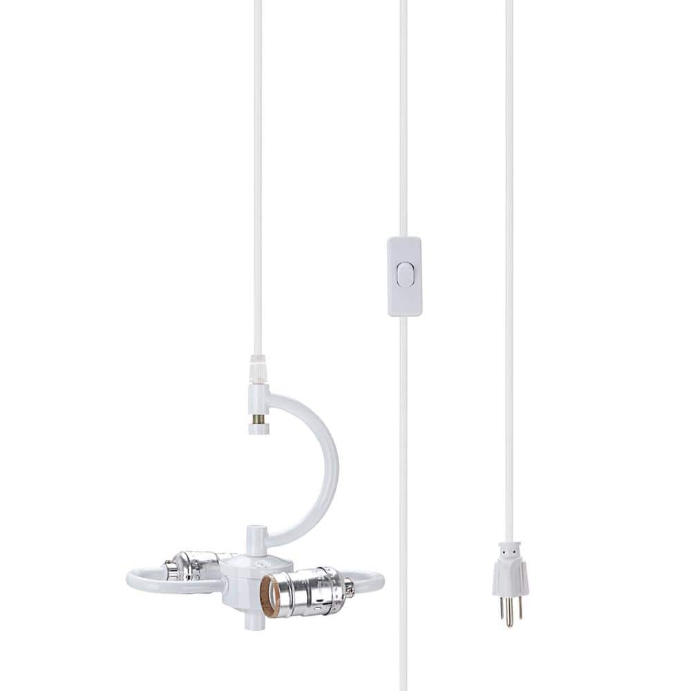 16" White and Light Blue Faux Brussels Fabric LED Pendant Light