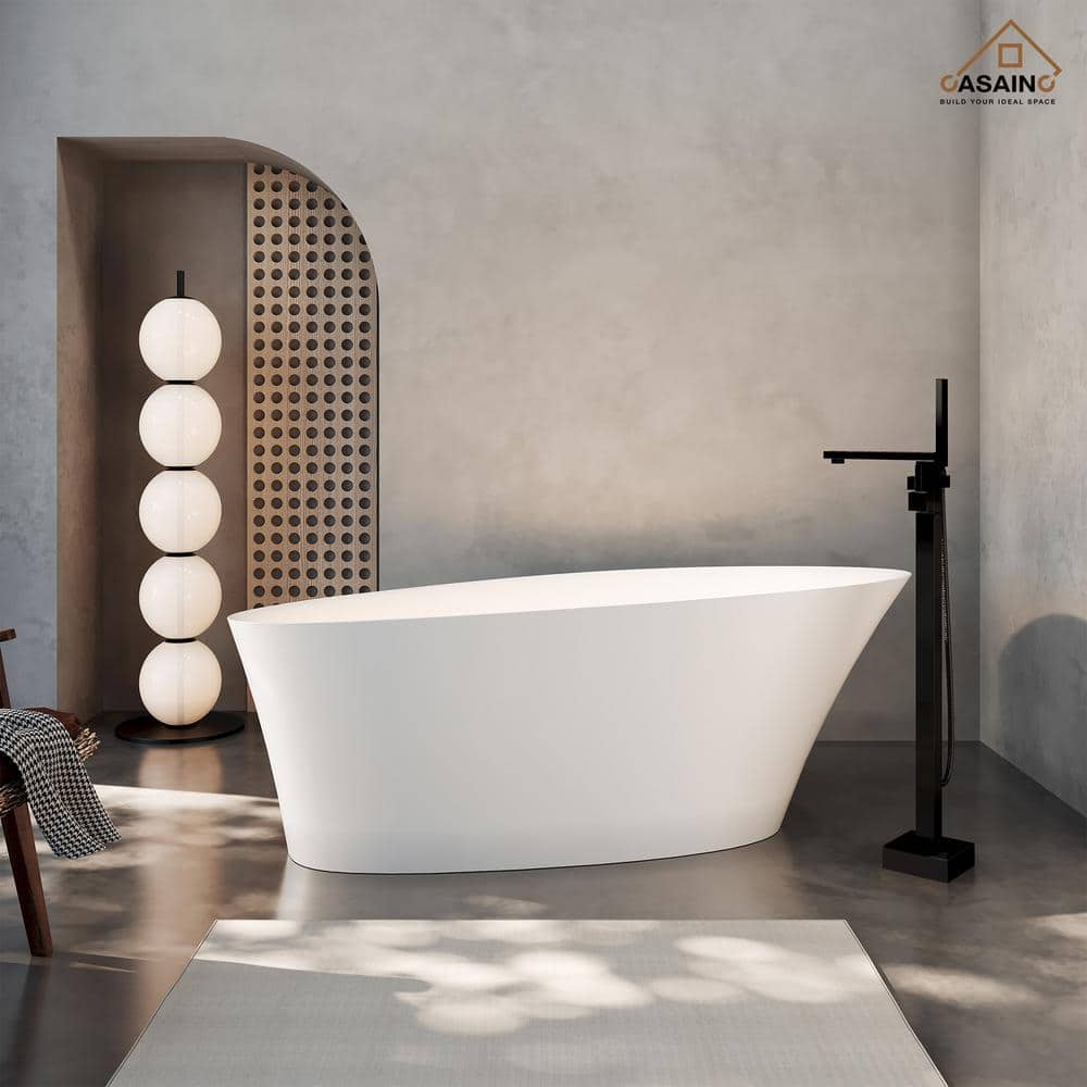 65'' Matte White Solid Surface Freestanding Bathtub