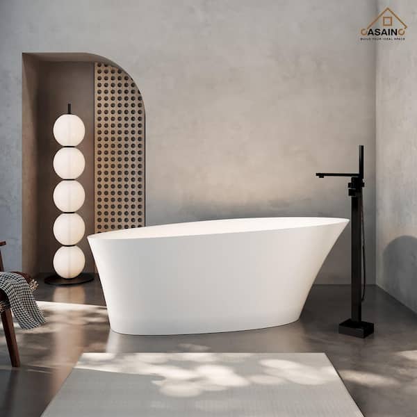 (GIFT) 65 in. x 37 in. Freestanding Solid Surface Stone Resin Soaking Bathtub in Matte White