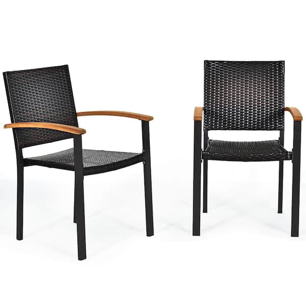 Costway Patio Black Polyurethane Wicker Chairs (Set of 2)