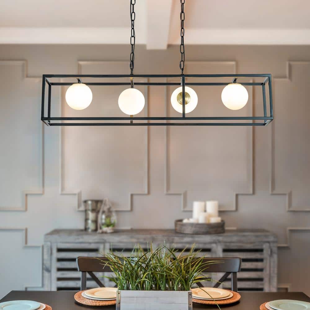 39 in. 4-Lights Modern Industrial Linear Rectangular Chandelier in Matte Bl