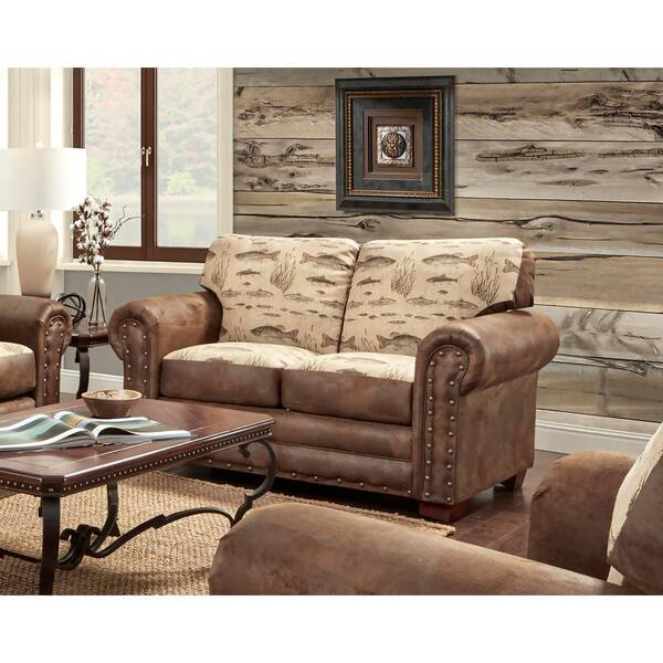 American Furniture Classics Angler's Cove 67 in. brown Pattern Microfiber  2-Seater Loveseat with Removable Cushions 8502-70 - The Home Depot