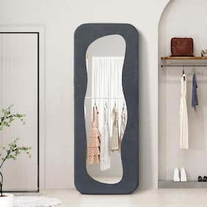 24 in. W x 63 in. H Irregular Blue Sherpa Wood Framed Full Length Floor Mirror Wavy Wall Mounted or Leaning Mirror