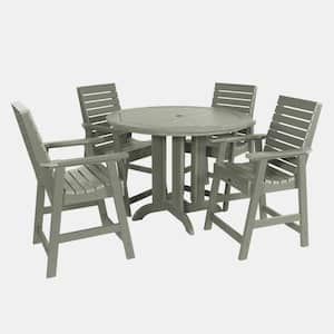Weatherly Eucalyptus 5-Piece Recycled Plastic Round Outdoor Balcony Height Dining Set