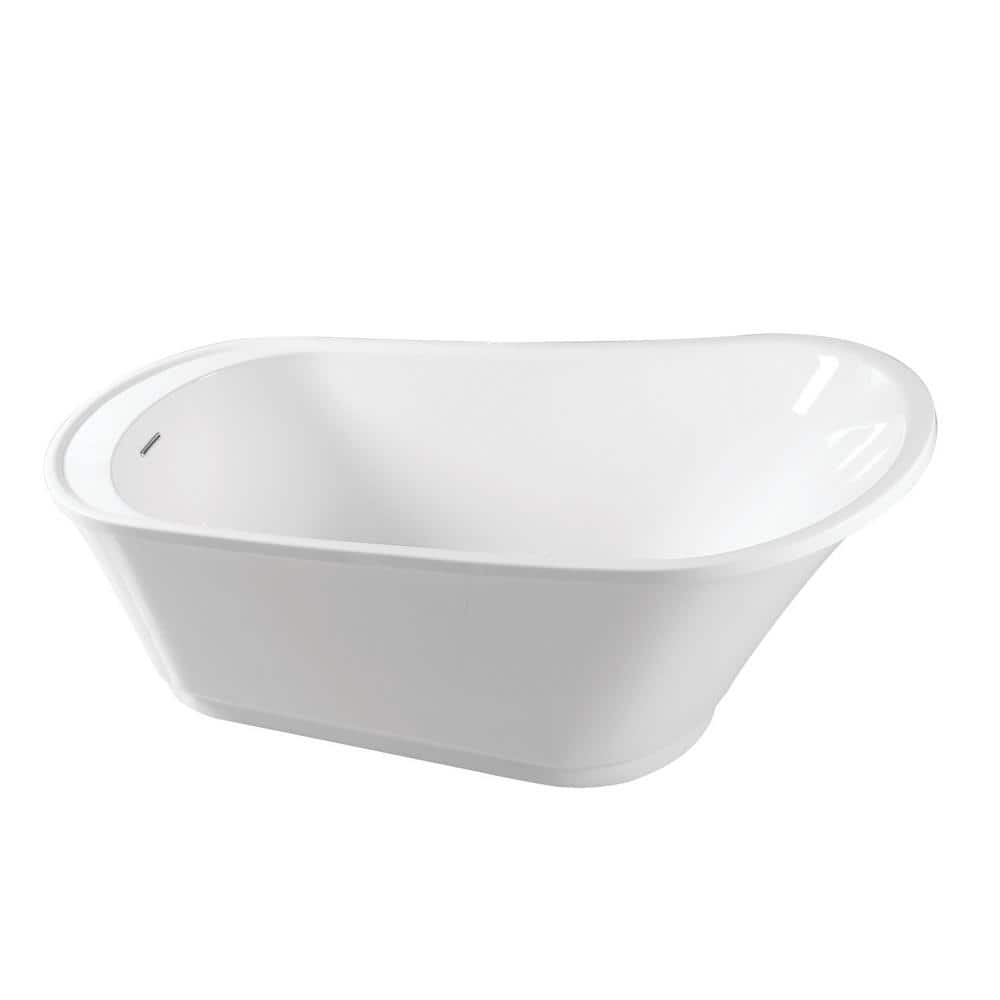60 in. Acrylic Slipper Reversible Drain Oval Flatbottom Freestanding Bathtu