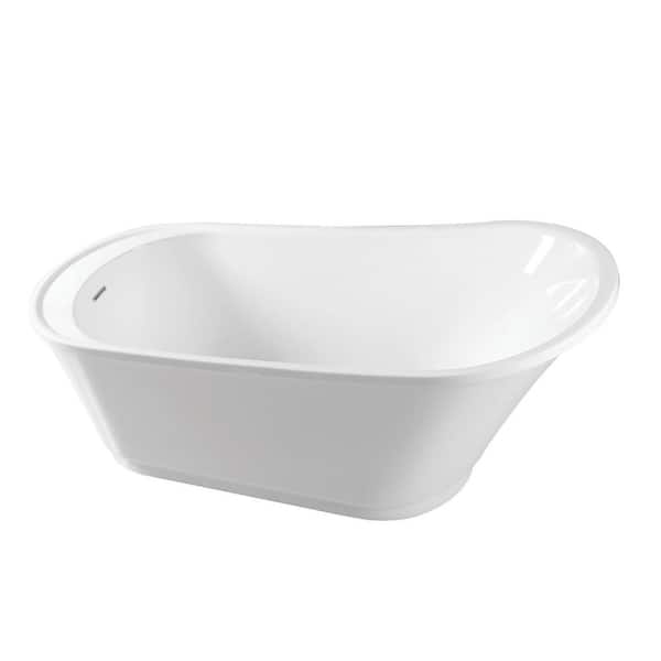 Unbranded 60 in. Acrylic Slipper Reversible Drain Oval Flatbottom Freestanding Bathtub in White