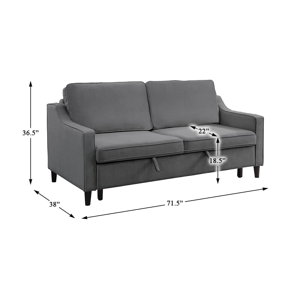Adelia Dark Gray Velvet Convertible Sleeper Sofa with Wood Frame