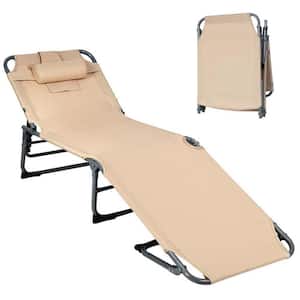 Metal Folding Outdoor Chaise Lounge Chair with Adjustable Height in Beige