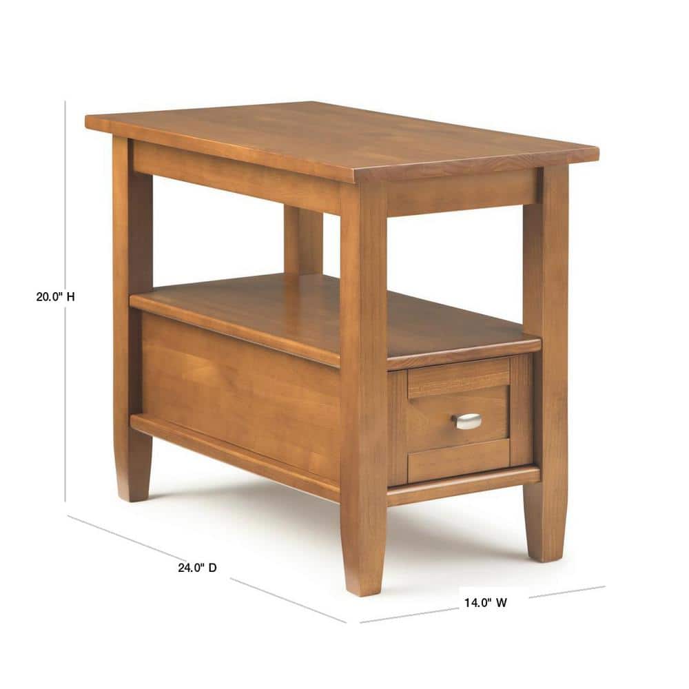 Warm Shaker Handcrafted Pine Side Table with Storage - Light Golden Brown