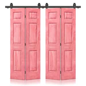 72 in. x 80 in. Hollow Core Antique Red Stain 6-Panel Composite MDF Double Bi-Fold Barn Doors Sliding Hardware Kit