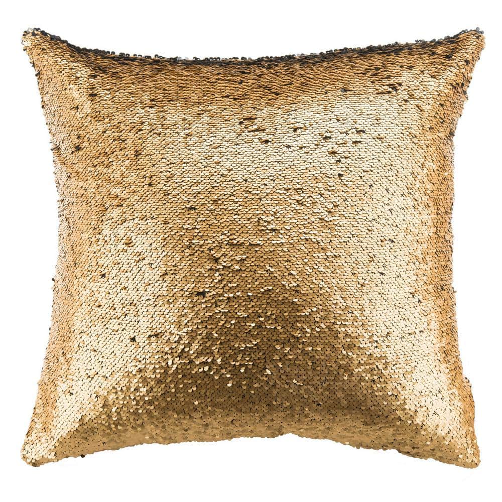 Gold and Black Sequined 18" Square Throw Pillow