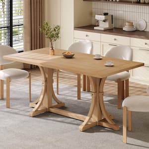 Natural Wood Wash Wood 36 in. Trestle Base Rectangular Dining Table Seats 6 with Solid Rubberwood Frame