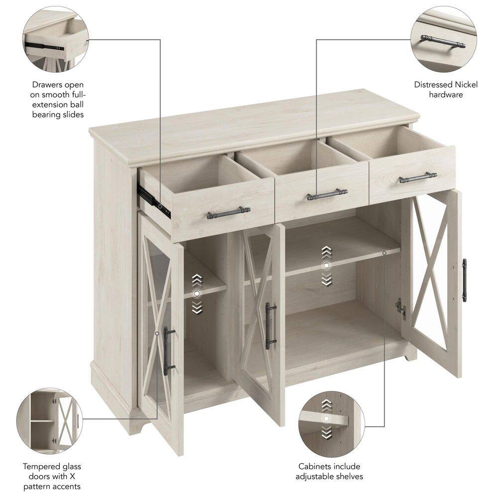 Lennox 46'' Linen White Oak Farmhouse Buffet Cabinet with Glass Doors