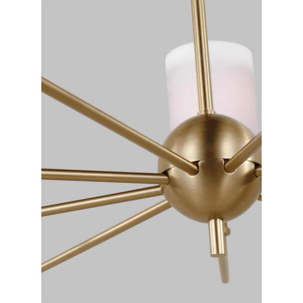 Satin Brass 36" Nine-Light Chandelier with White Linen Shades