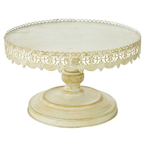 9 in. H White Decorative Cake Stand with Lace Inspired Edge
