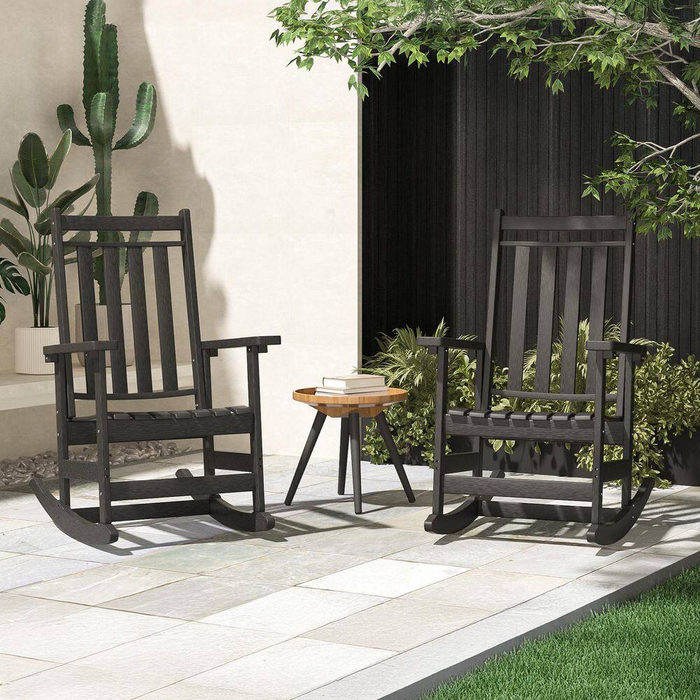 GARSING 2-Piece Black Plastic Outdoor Rocking Chairs Set 22RC-Black ...