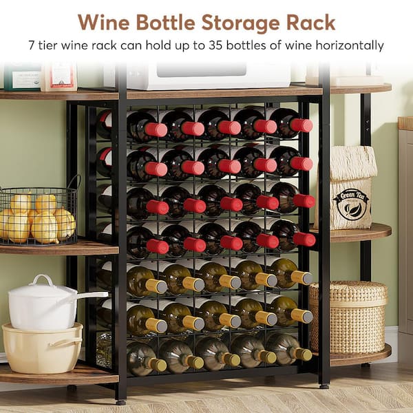 5-Tier Kitchen Bakers Rack with Wine Storage Light Oak
