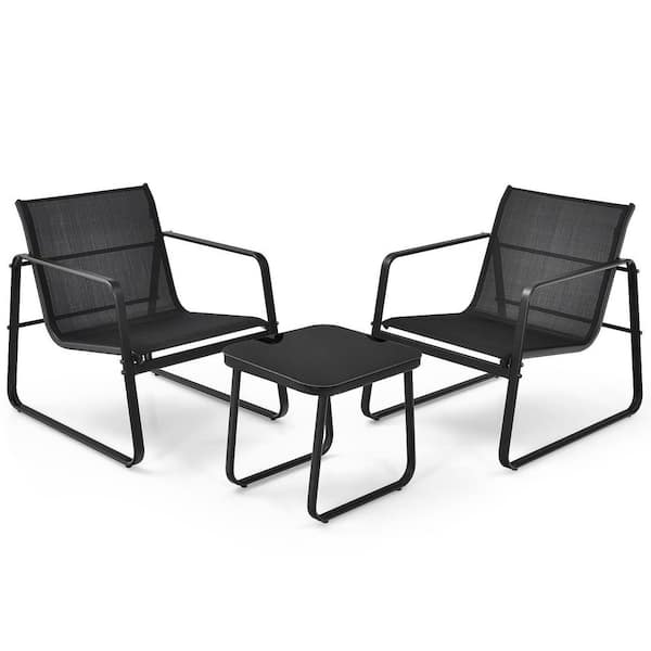 HONEY JOY 3PCS Metal Outdoor Bistro Set Patio Table & Chairs Set for Backyard Poolside Lawn Black