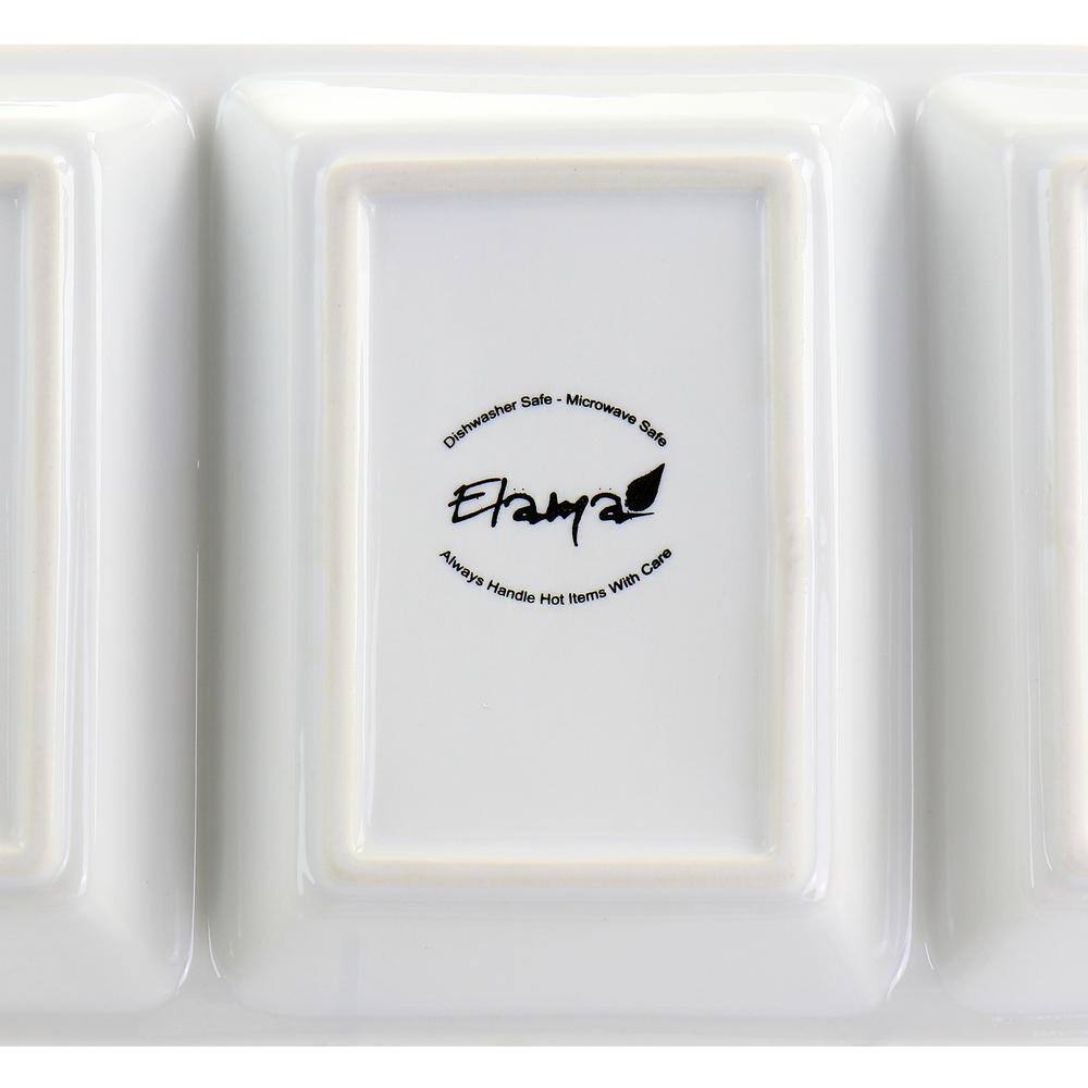 Modern White Porcelain 3-Section Rectangular Serving Tray with Metal Rack