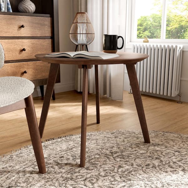 Furniture of America Creekside Mid Century 23.75 in. Walnut Round Wood Accent Side Table