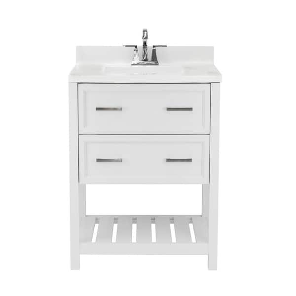 Amluxx Milan 25 in. Bath Vanity in White with Cultured Marble Vanity Top with Backsplash in Carrara White with White Basin