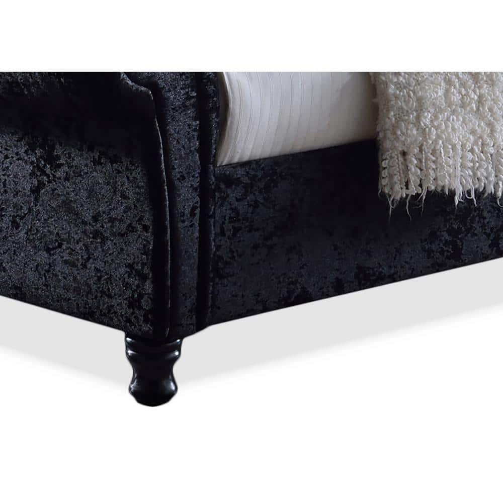 Elegant Black Velvet Queen Platform Bed with Crystal-Button Tufting