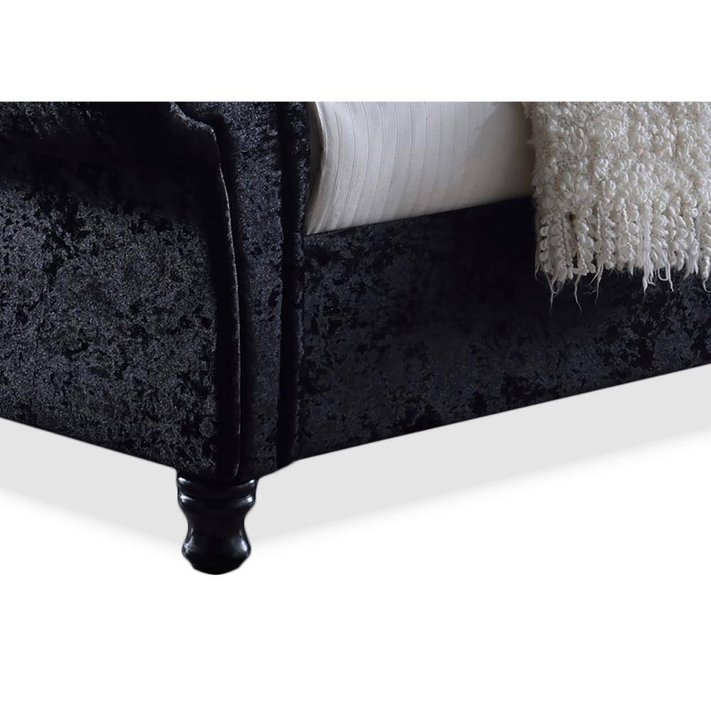 King Size Luxurious Black Velvet Upholstered Bed with Faux Crystal Tufting