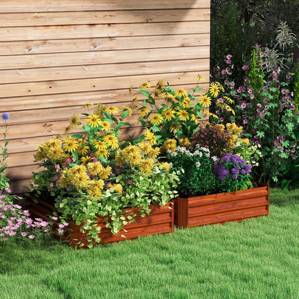 Dark Brown Galvanized Steel Raised Garden Bed Set for Outdoor Porch
