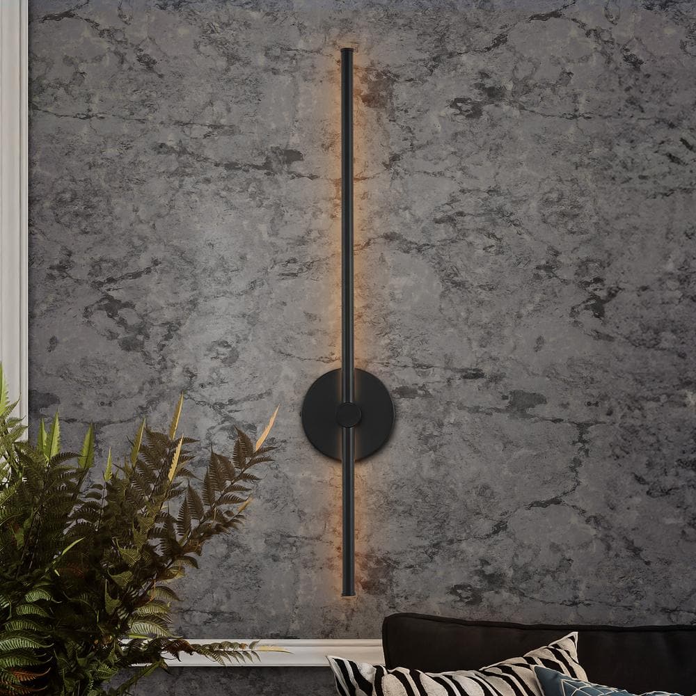 Anton 27.25" Black Iron Minimalist Dimmable Plug-In Sconce