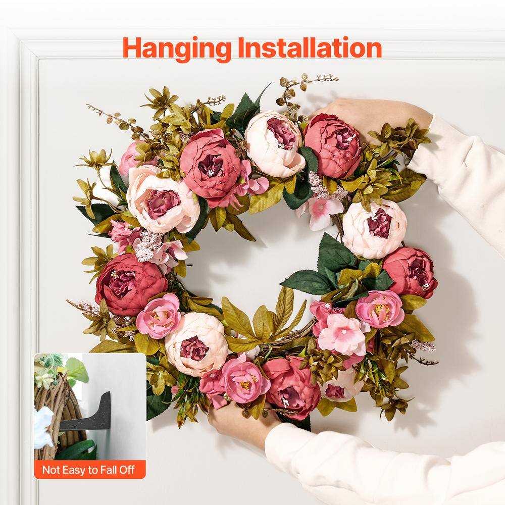 19" Pink and Red Silk Floral Round Spring Wreath
