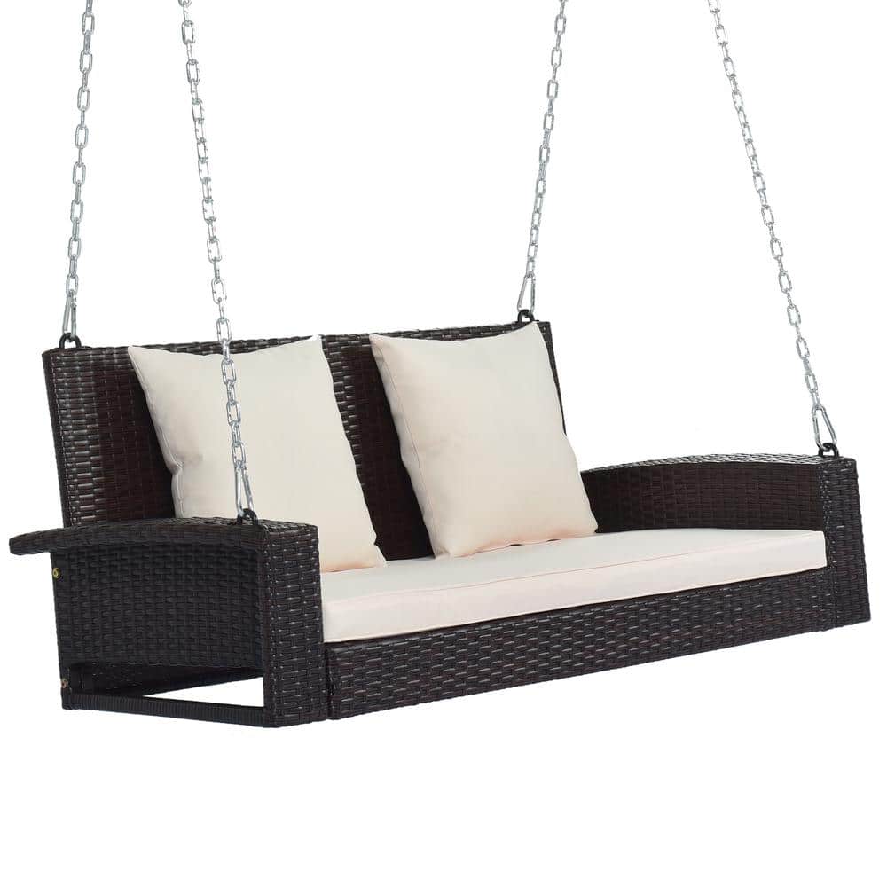 HIPS All-Weather 2-Person Porch Swing - Outdoor Hanging Bench With Cup Holders & Chains, For Garden & Patio