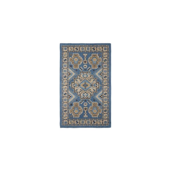 French Connection Halyn Ink Blue 3 ft. x 5 ft. Stonewash Printed Cotton Accent Rug