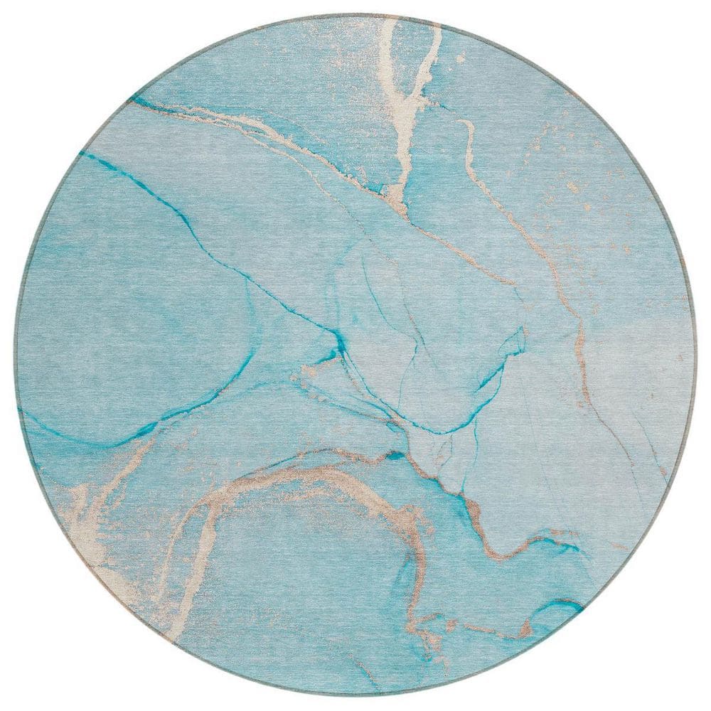 Teal Blue 8 ft. x 8 ft. Woven Abstract Polyester Round Indoor/Outdoor Area Rug price history on PriceWatchPro