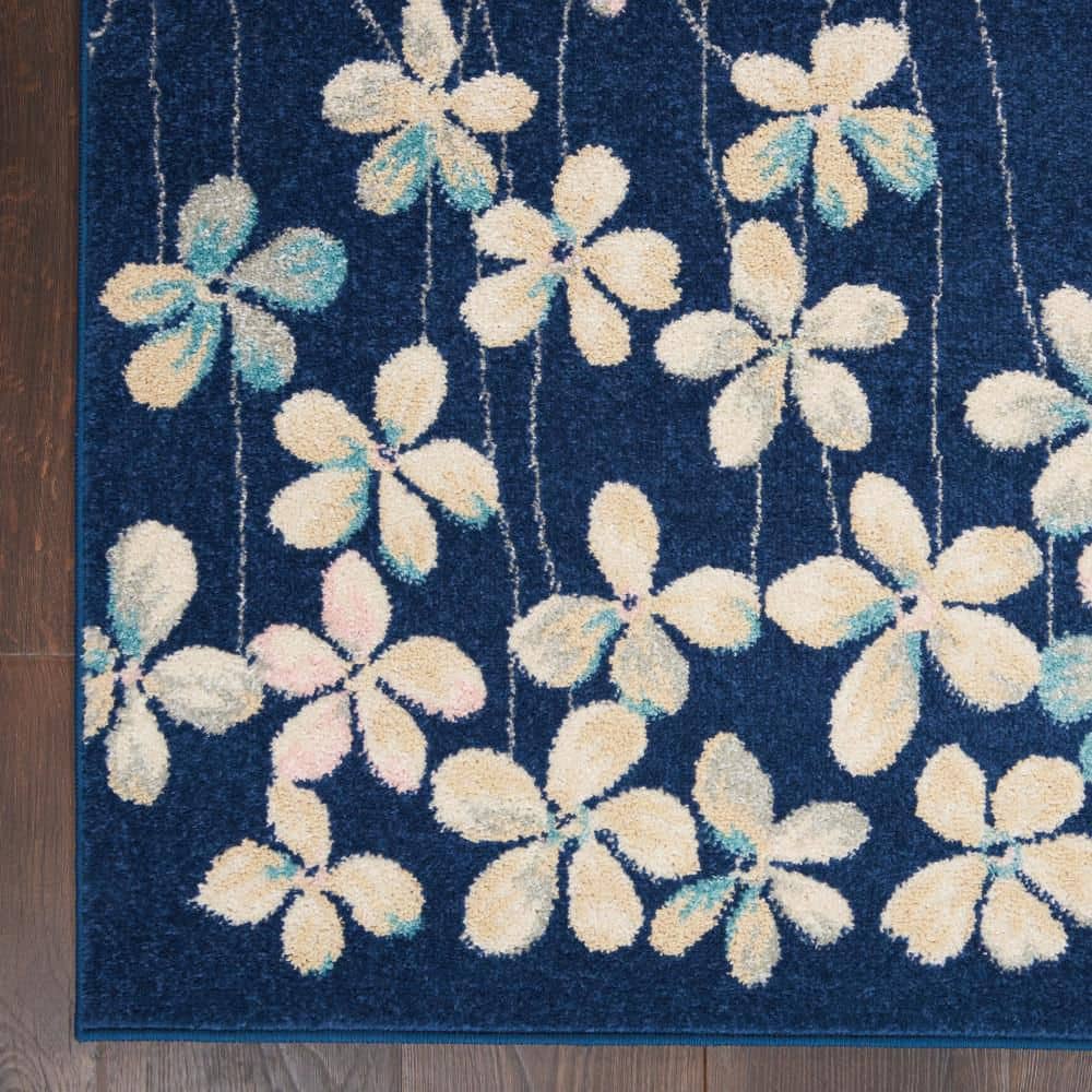 Navy Floral Whisper Rectangular Viscose 2' x 4' Area Rug