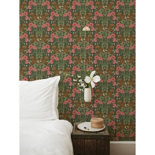 Kurre Dark Green Woodland Damask Non Woven Paper Wallpaper Sample