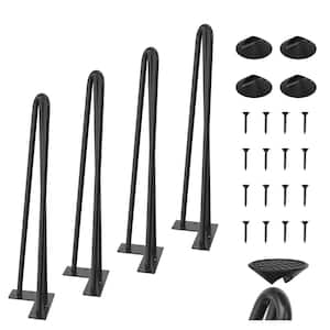 16 in. H Black Metal Bench Legs Hairpin Table Legs for Furniture Feet (Set of 4-Pack, 3-Rod Black)