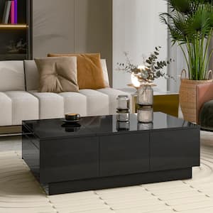 39.3 in. Black Rectangle Wood Extendable Coffee Table, Cocktail Table with 2-Hidden Storage Compartment and 2-Drawers