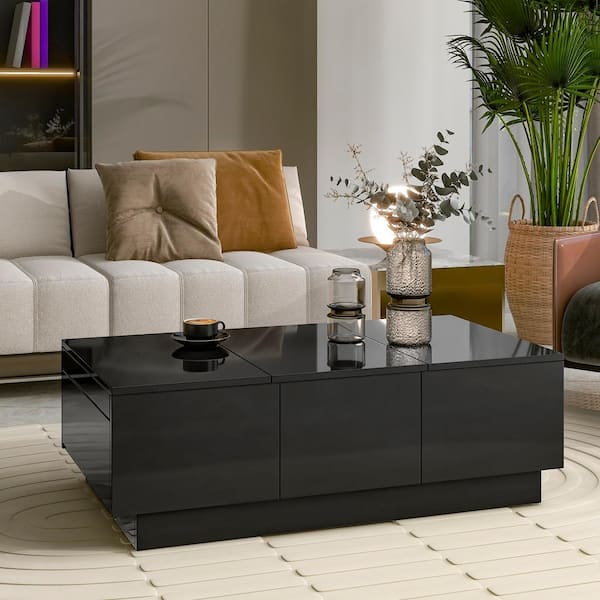 Harper & Bright Designs 39.3 in. Black Rectangle Wood Extendable Coffee Table, Cocktail Table with 2-Hidden Storage Compartment and 2-Drawers