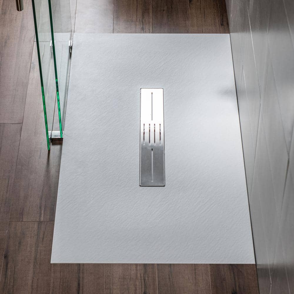 White Solid Surface Low-Profile Curbless Shower Base 60 x 36