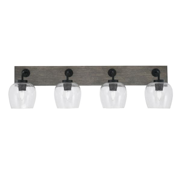 Unbranded Kirby 36.5 in. 4 Light Black and Painted Wood-look Vanity Light with 6 in. Clear Bubble Glass Shades No Bulbs Included