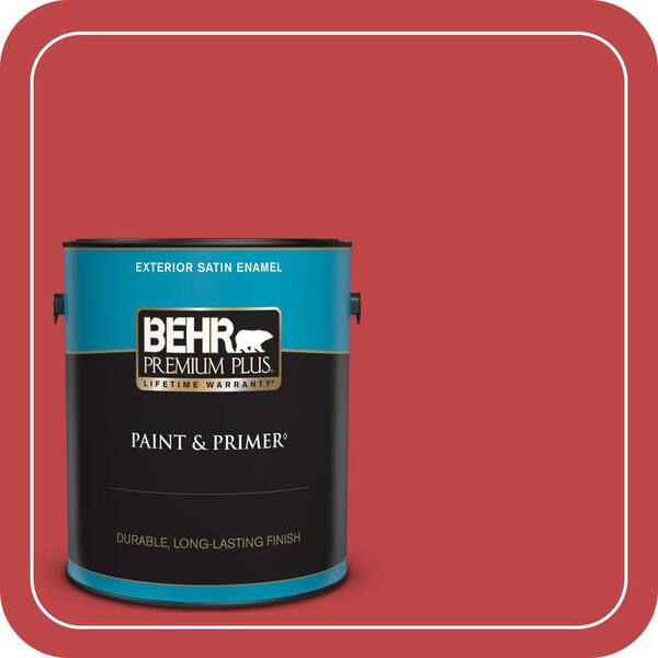 BEHR PREMIUM PLUS 1 gal. Home Decorators Collection #HDC-FL13-1 Glowing Scarlet Satin Enamel Exterior Paint & Primer