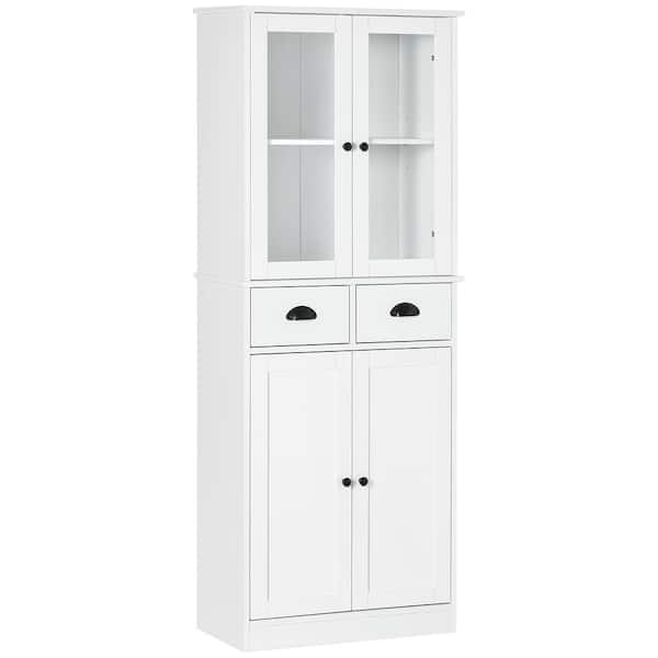 HOMCOM White 61 in. Freestanding Kitchen Pantry, Traditional Cabinet with Soft Close Doors, Adjustable Shelves and 2-Drawers