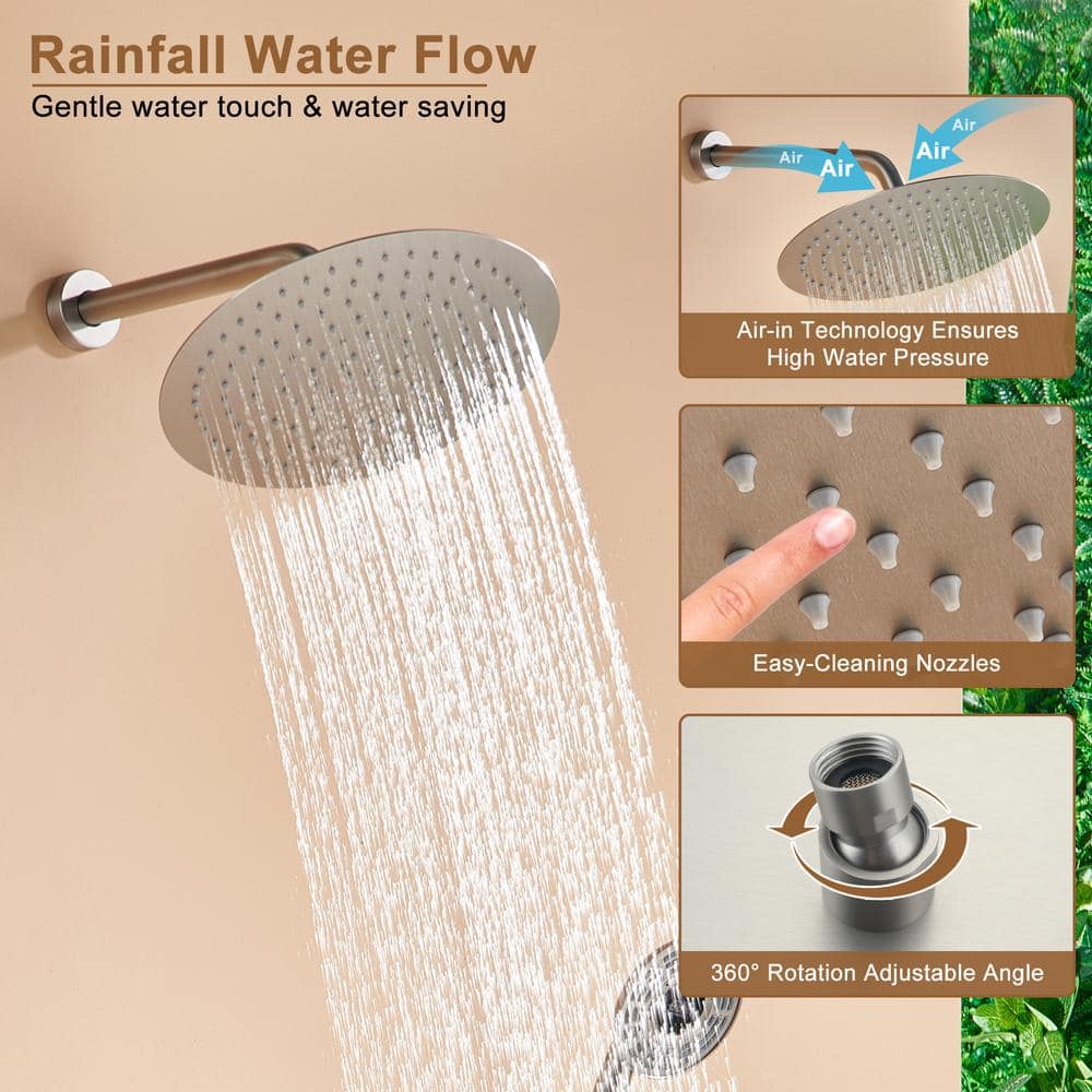 Brushed Nickel Thermostatic Rain Shower System with Digital Display