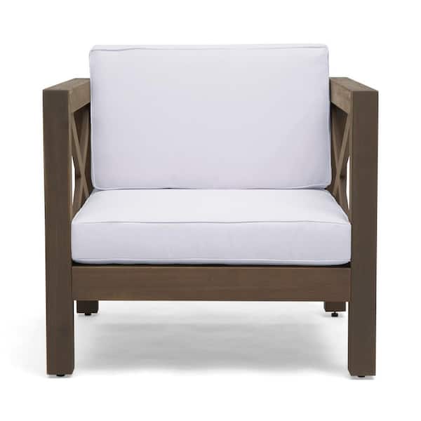 Anky Brown Wood Outdoor Lounge Chair with White Cushion